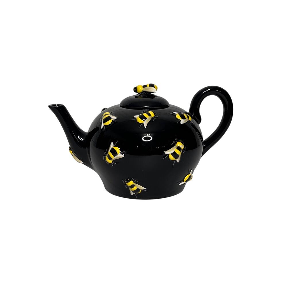 Department 56 Buzz Bee Teapot Black Yellow 3D Bumblebee Ceramic Tea Pot